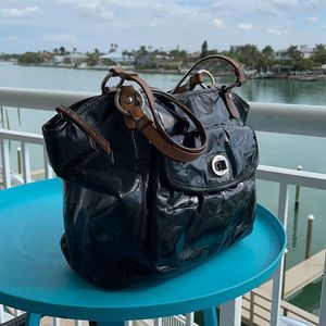 Coach patent embossed signature leather handbag Shoulder Bag Purse